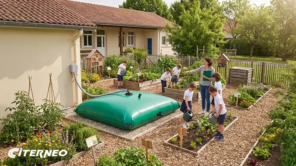 citerne souple dans une école jardin pédagogique