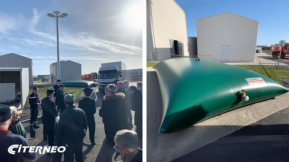 Une citerne souple CITERNEO pour la défense incendie, installée au Service départemental d'incendie et de secours